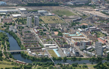 Aerial view of the New Gorbals riverside area